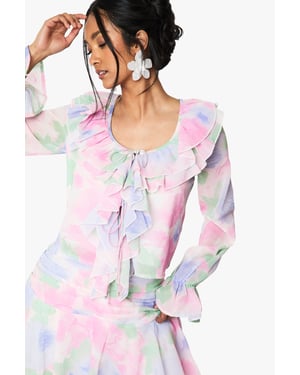 Floral Chiffon Ruffle Blouse