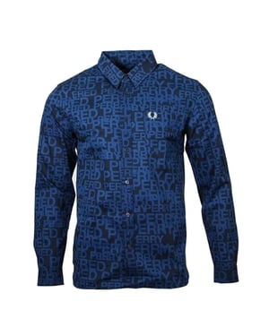 Fred Perry All-Over Logo Shaded Cobalt Long Sleeve Shirt