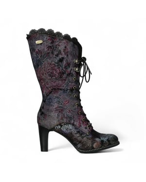 Laura Vita Alcbane 0351 Violet Floral Dames Gothic Victoriaanse Leren Laarzen met Hak