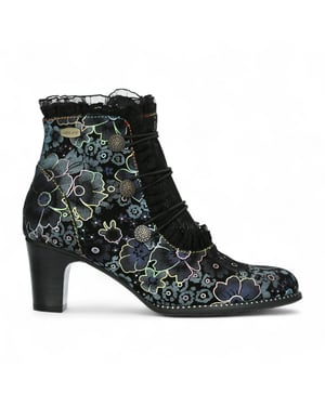 Laura Vita Elcodieo 224 Blauwe Bloemen Dames Gothic Victoriaanse Leren Enkellaarzen met Hak