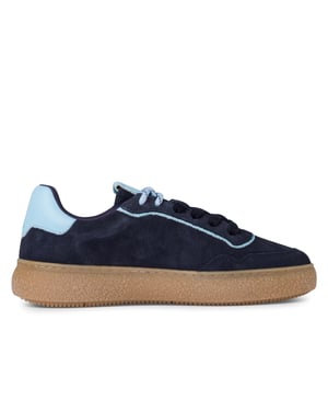 Tamaris Dames Marineblauwe Leren Fashion Stripe Veterschoenen