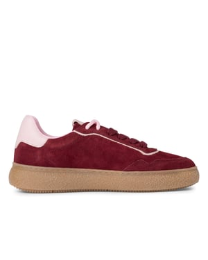 Tamaris Dames Merlot Burgundy Rode Leren Fashion Stripe Veterschoenen