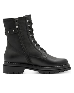Tamaris Dames Fashion Zwarte Leren Veterschoenen met Rits Combat Enkellaarsjes