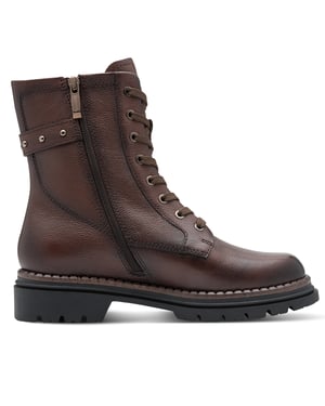 Tamaris Dames Fashion Bruine Leren Veterschoenen met Rits Combat Enkellaarsjes