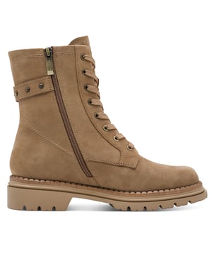 Tamaris Dames Fashion Camel Beige Leren Veterschoenen met Rits Combat Enkellaarsjes
