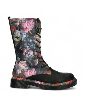 Laura Vita Incaso-18 Zwarte Bloemen Dames Gothic Victoriaanse Leren Hoge Laarzen