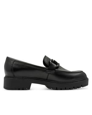 Tamaris Dames Zwarte Leren Loafers Slip-On Platform Schoenen
