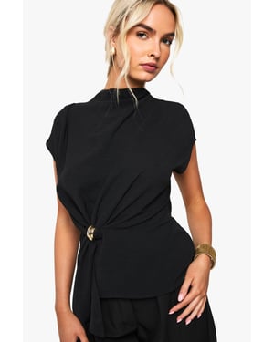 Hammered Gold Trim Cowl Neck Blouse