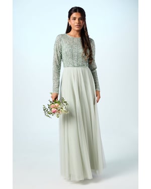 Petite Mixed Gem Tulle Skirt Bridesmaid Dress