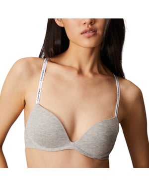 Calvin Klein Womens Bra Cotton Modal Wirefree Push Up Plunge New Grey Underwear