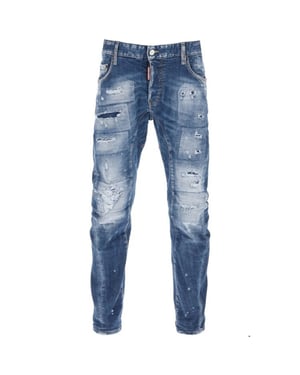 Dsquared2 Nette Biker Jean Paint Splash Versterkte Gescheurde Blue Jeans