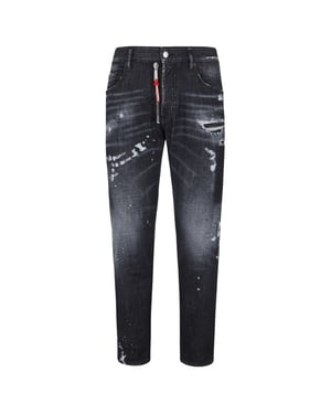 Dsquared2 Skater Jean Ripped Thighs Paint Splatter Black Wash Jeans