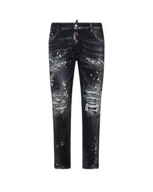 Dsquared2 Tidy Biker Jean Paint Splash Förstärkt Ripped Black Jeans