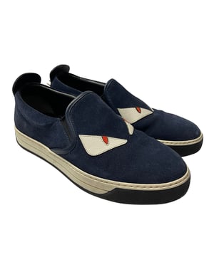 Fendi Monster 3D Ogen Slip-On Sneakers in Marineblauw Suède