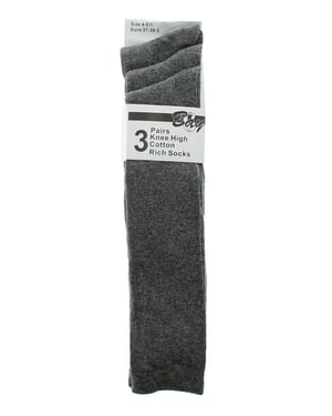 Childrens Knee High Socks 3pk Cotton Rich grey