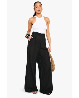 Linen Look Wide Leg Relaxed Fit Trousers