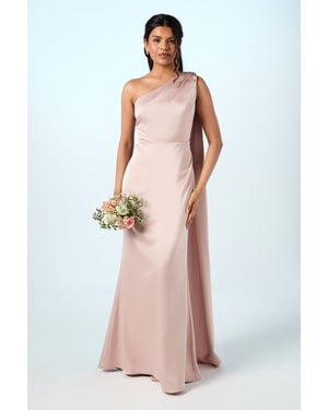 Coast Honoured Petite Drape One Shoulder Satin Maxi Bridesmaid Dress