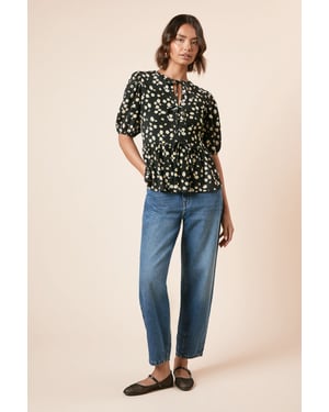 Floral Bow Tie Front Puff Sleeve Top