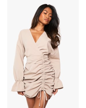 Cotton Ruched Wrap Shirt Dress
