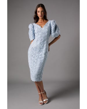 Floral Pleated Sleeve Pencil Dress