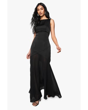 Satin And Chiffon Mix Pleated Maxi Dress