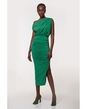Jersey Crepe Asymmetric Neckline Maxi Dress