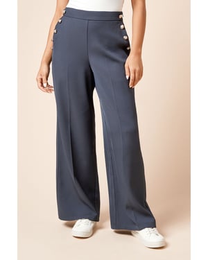Petite Military Button Detail Wide Leg Trouser
