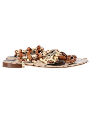 Oscar de la Renta Corinne Embellished Strappy Flat Sandals in Multicolor Leather