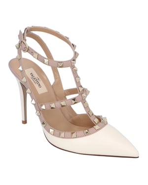 Valentino Rockstud Pumps med ankelrem och 100 mm i vitt för kvinnor