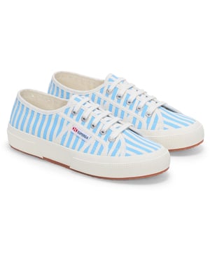 Superga 2750 Stripes Print Cotton Women's Off White/Azure Trainers
