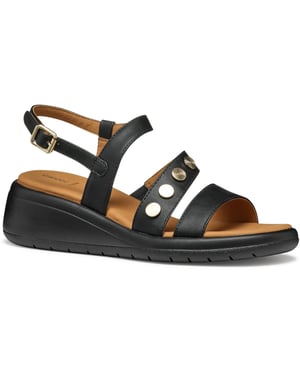 Geox D MELICONIA Synthetic Polyurethane Women's Black Wedges