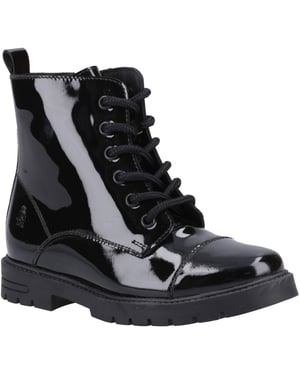 Hush Puppies Lauren Patent Senior Leather Girls's Black Boots