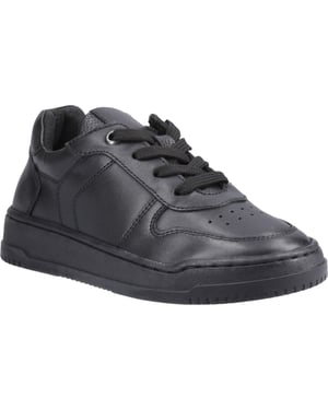 Hush Puppies Dougie Leren Jongens Zwarte Sneakers