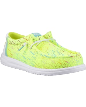 HEYDUDE Wally Party Mesh Polyester Mannen Lime Punch/Witte Mokassinschoenen