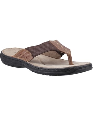 Hush Puppies Alan Toepost Leer Heren Tan Flip-Flops