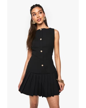 Dropped Waist Pleated Mini Dress