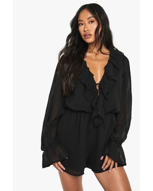 Chiffon Long Sleeve Ruffle Playsuit