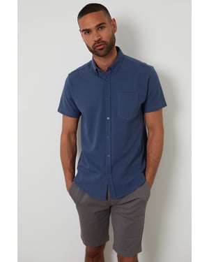 Blue Cotton Pique Short Sleeve Shirt