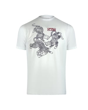 Cavalli Class Traditionell T-shirt Med Leopardmotiv Vit