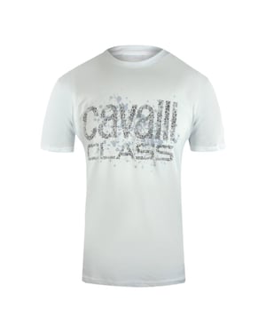 Cavalli Class Gebarsten Gespoten Logo Wit T-shirt