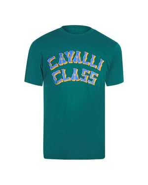 Cavalli Class Layered Logo Green T-shirt