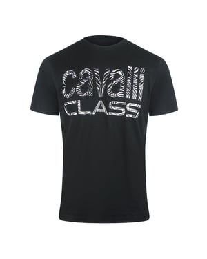 Cavalli Class Bold Zebra Print Logo Black T-shirt