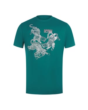 Cavalli Class Paisley Leopards Logo Green T-shirt