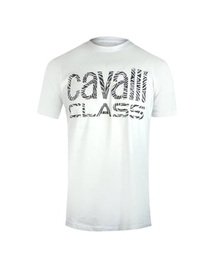 Cavalli Class Opvallend Zebraprint Logo Wit T-shirt