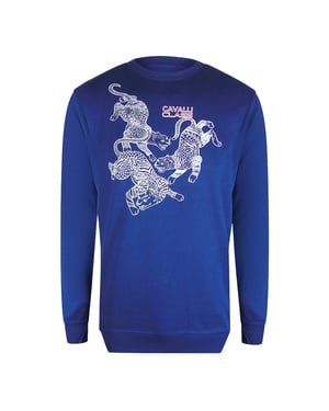 Cavalli Class Paisley Leopards Iris Blue Round Neck Sweatshirt