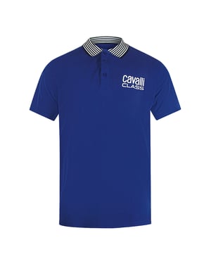 Cavalli Class Gestreepte Kraag Irisblauw Poloshirt