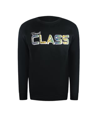 Cavalli Class Vibrant Floral Logo Black Round Neck Sweatshirt