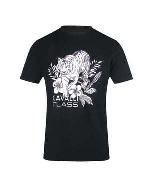 Cavalli Class Tiger Floral Logo Black T-shirt
