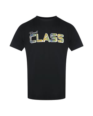 Cavalli Class Vibrant Floral Logo Black T-shirt