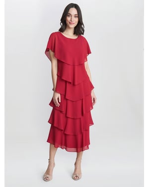 Tessa Midi Tiered Dress With Shoulder Trim